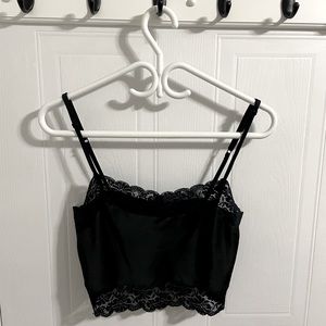 Small Brandy Melville Black Satin Crop Top with Lace Trim